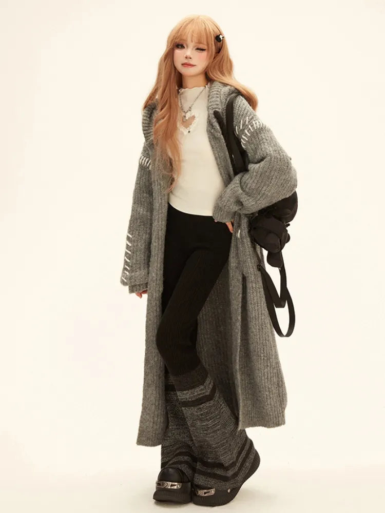 62CM Ausverkaufsgröße Strickhose Schwarz Colorblock und für ausgestellte graue S-Taille