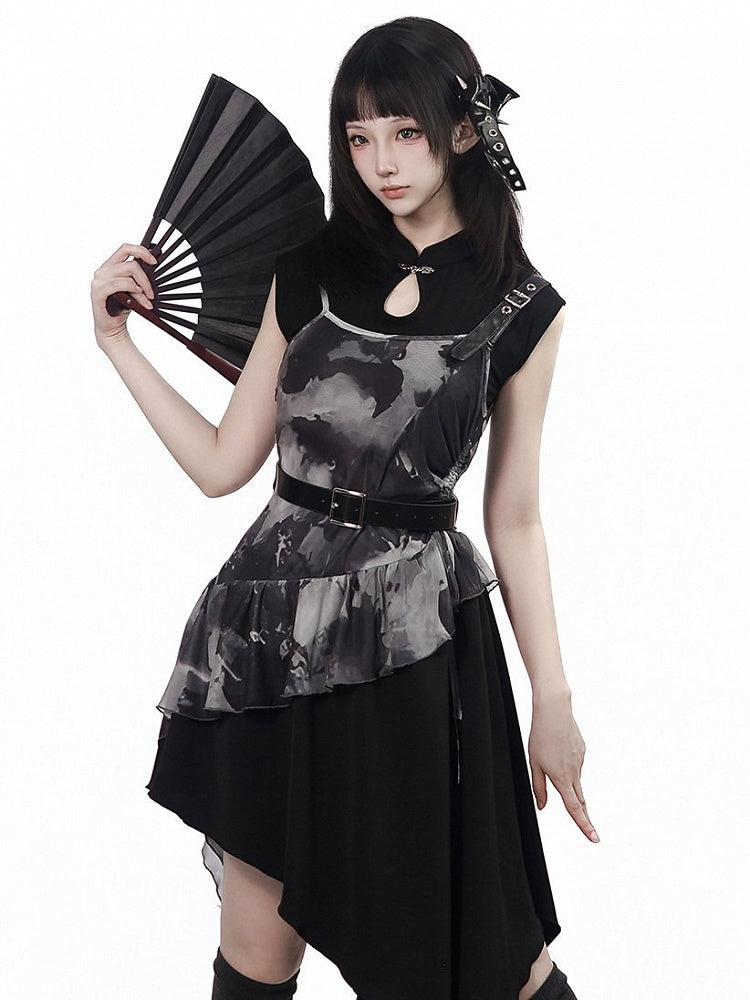 Black Cheongsam Collar Sleeveless Top - PINK SAVIOR