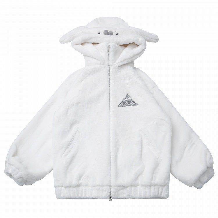 Lining Seal-inspired White Hooded Cozy Jacket with Fleece Plush