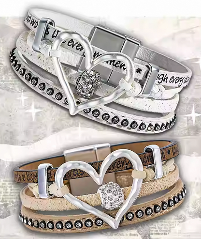 Weiß/Braunes Ödland Punk Herz Strass Armband