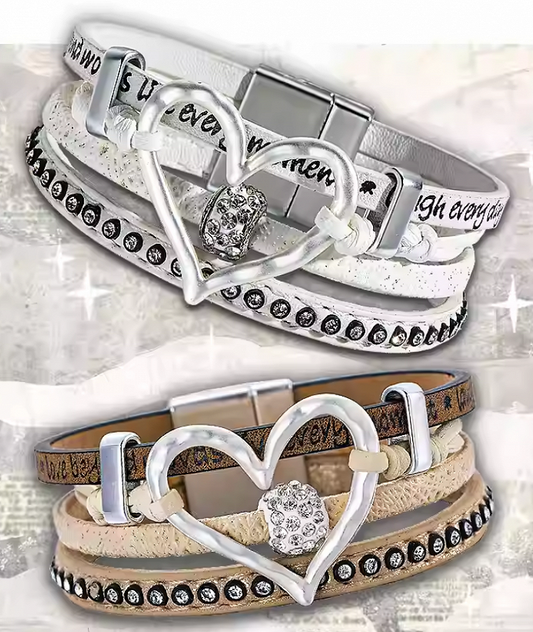 Weiß/Braunes Ödland Punk Herz Strass Armband