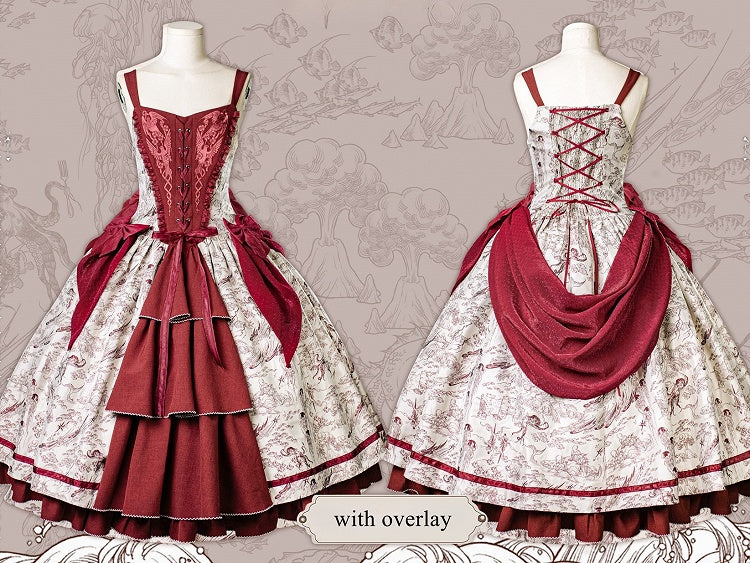Animals and Bodice Elegant Forest with Corset Print Lolita Dress Red
