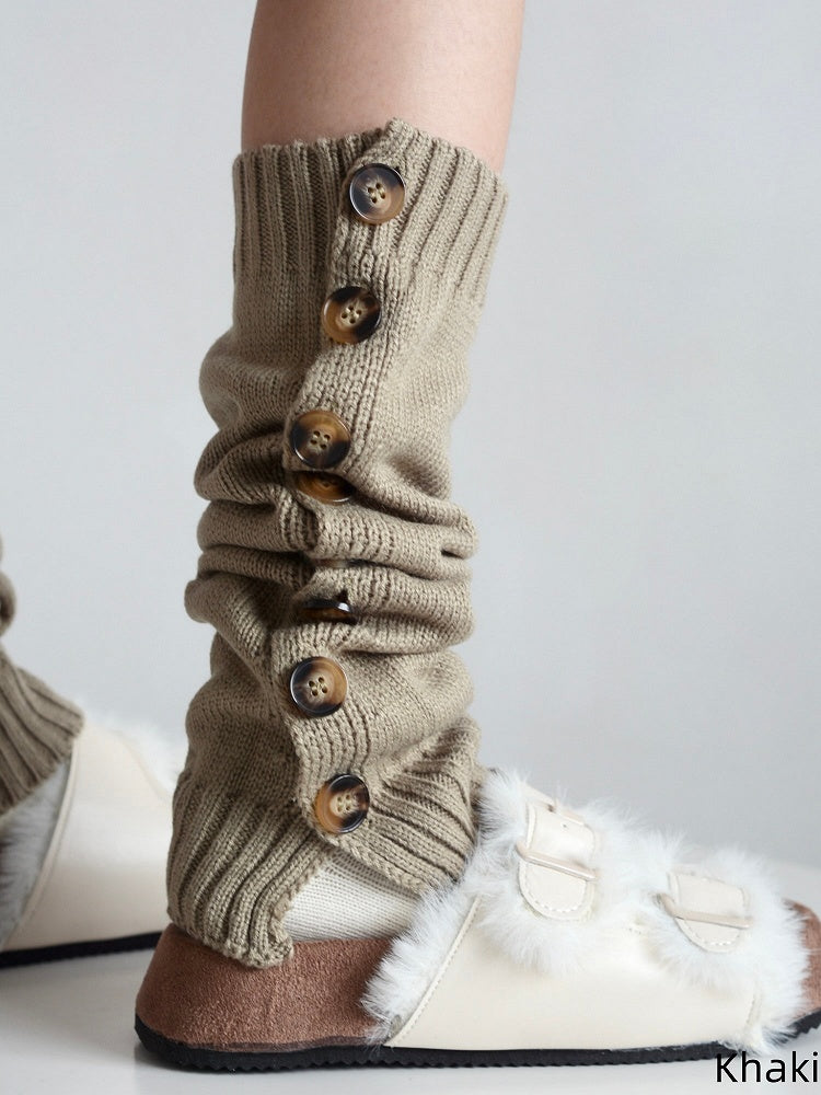 Knitted Split 6 Colors Warmers Leg Design Button