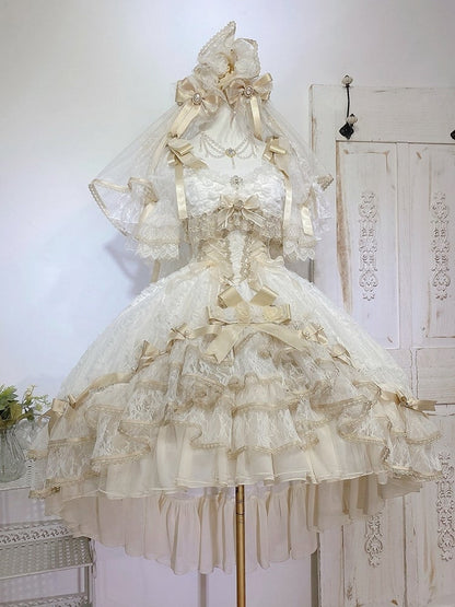 Golden Skirt High-low Corset Dress Lolita Waist with Hanayome Hime Layered