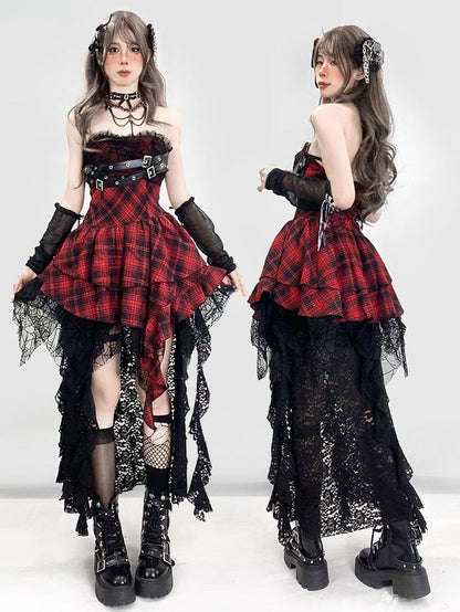 スリット入りビタースイートアシンメトリーグラマラススカート サイハイ ブラックヘムレース