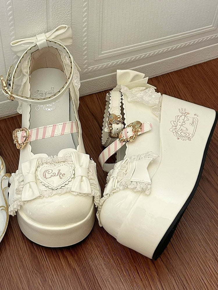 Bear Scalloped Lolita Platforms Teddy Themed White Hem with Sweet