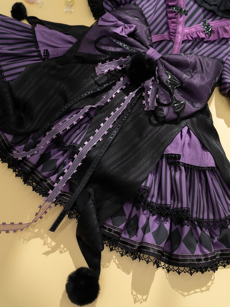 Sweet Purple Theme Pattern Circus OP Lolita Dress Vibes Bunny Kuromi Striped