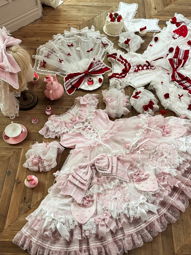 Layered with Lolita Bow Accents Sweet Dress and Ruffles Pink Lace