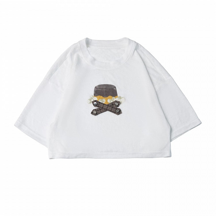 Lightweight White Pudding-Printed Short-Sleeved Top with Plaid Strip Accents - PINK SAVIOR
