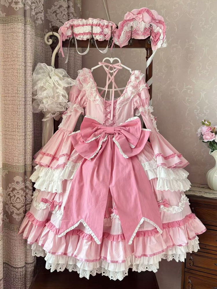 Übergrößen erhältlich, rosa, wunderschönes Lolita-Baumwollkleid im Old-School-Prinzessinnen-Stil
