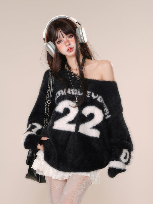 Core Clearance-Size Blokette Bust Mohair Sweater Asymmetrical Black Pattern for M Number 61CM Neckline