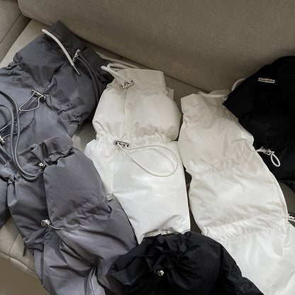 ホワイト/グレー/ブラック ドローストリング 厚手レッグウォーマー