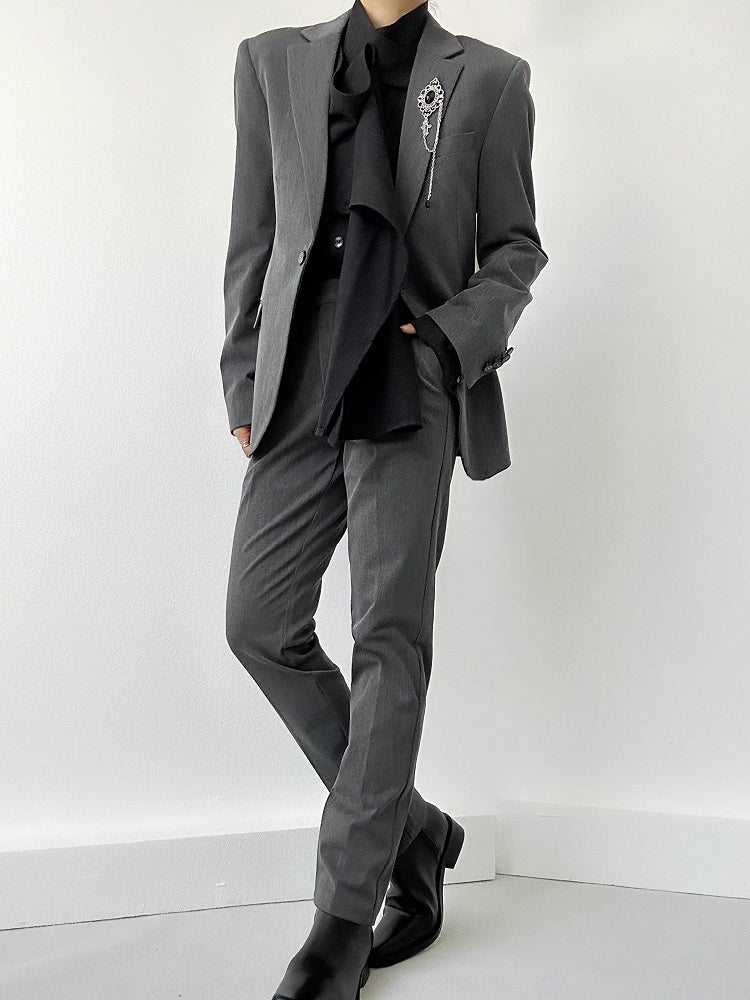 Lolita Straight-Leg Loops Pants Ouji Gray Pockets with Slant High-waist Belt