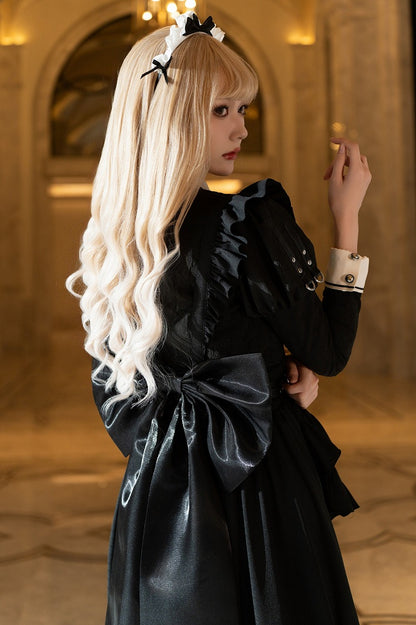 Ruffled High-Slit Black Apron Dress for Dark Maid Ouji - DevilInspired Exclusive Collection