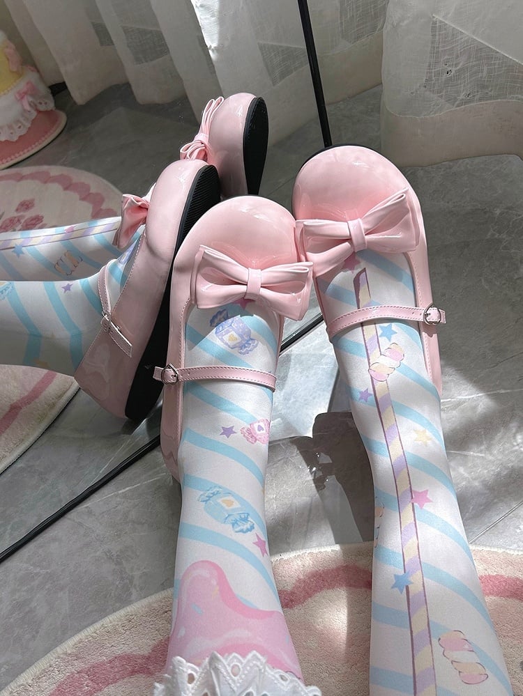 Sweet Sakura Design with Janes Toe Buckle Heart - at Top Mary Lolita Bow Pink Round