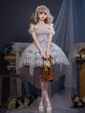 Accents Jacquard Blue Rosette Tiered Balletcore Sweet Lolita Dress Jumper Skirt Fabric