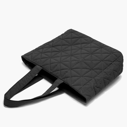 Roomy Lightweight Diamond-Stitch Black Tote: Elegant