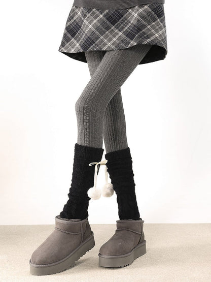 Pom-Pom Decoration Footed 4 Colors Warmers Leg Fuzzy