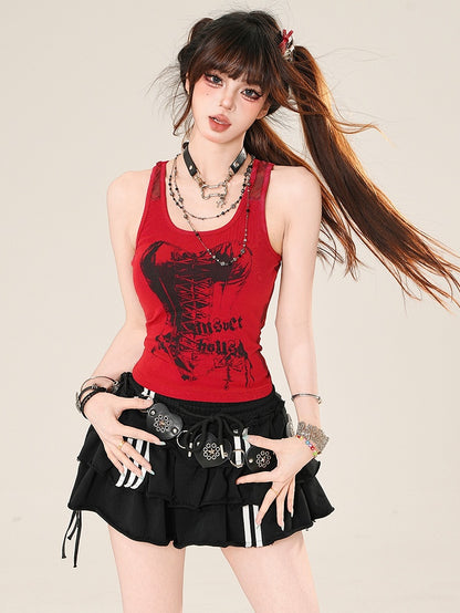 Blau/Rot Top Muster Ärmellos Glamourös Und Druck Plaid Korsett Brief