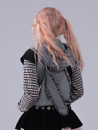 Punk Hime Two-Piece Ears Hoodie Faux Gyaru Bunny with Gray