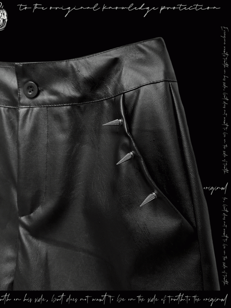 Y2K White Wide-Leg Pants Cross Pattern Black PU Studded Glamorous