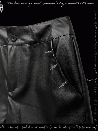 Y2K White Wide-Leg Pants Cross Pattern Black PU Studded Glamorous