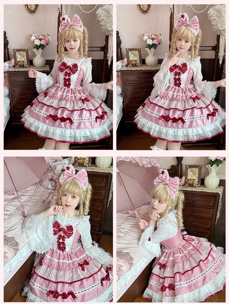 Akzente Rock JSK Rosa Bowknot Sweet Lolita Kleid Tiered