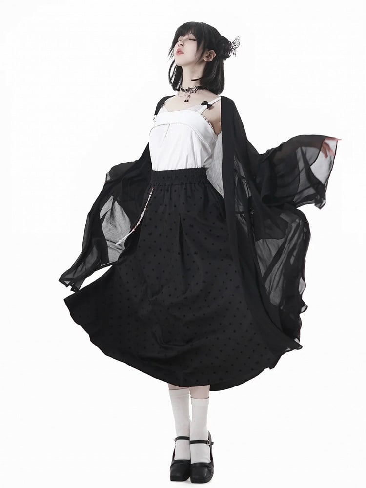 アウターウェア セミシースルー ロング シフォンスタイル ブラック チャイナドレス