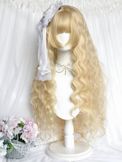 Blonde 80cm Long Wavy Curly Wig with Full Bangs - Sinwavy