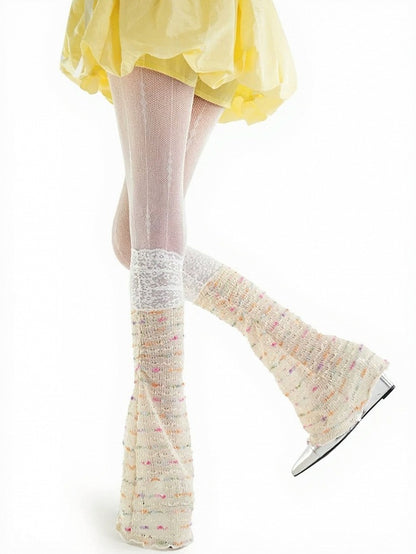 Two-Tone Knit Leg Warmers with Lace Trim - ModaSwings