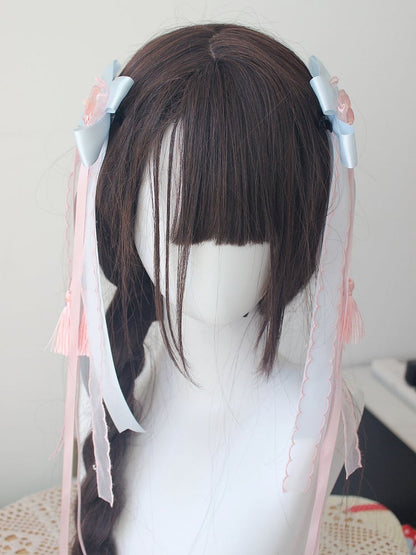Blue Floral Pink Pastel Tassel Clips Hair