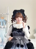 Plush Bear Ear Hairband in Black - Lineall Cat