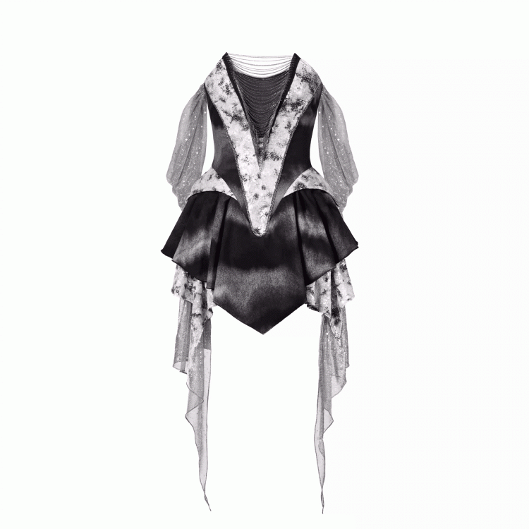 Futuristic Black Basque Waist Metal Y3K Hooded Dress Handkerchief Hem Chains Cyberpunk Fashion Front