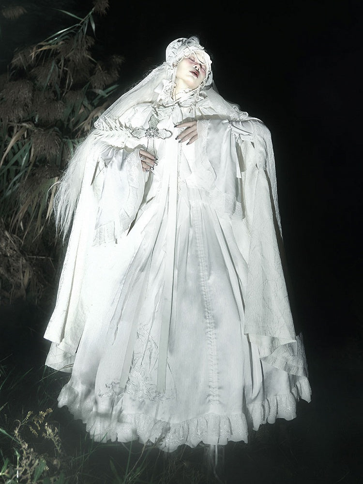 ホワイトシロゴシックロリータフード付きマント
