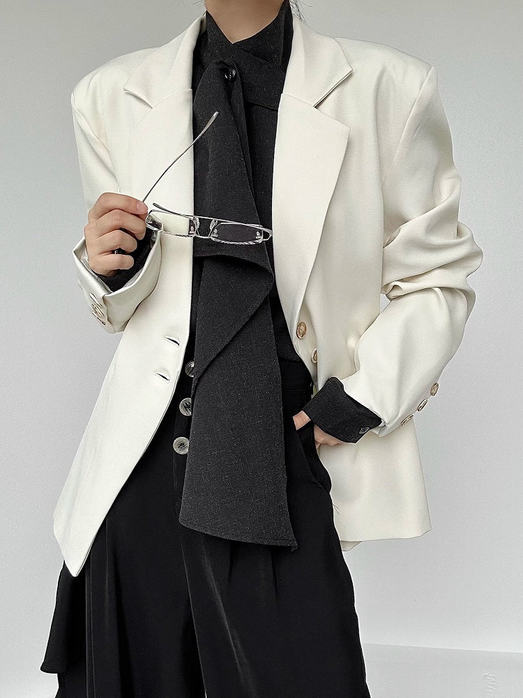 Extended Sleeve Convertible Shirt with Unisex Scarf Long Black