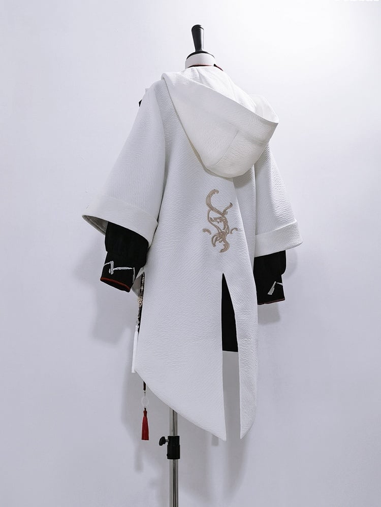 Top with Copper Hooded Ouji Charms Fashion and Chinoiserie Coin Jacquard Tassel White