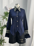Cuffs Lolita Sleeves Royal Blue Circus Print Collar Ouji Long and Vibes Shirt Checkerboard