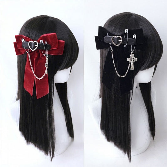 Details Black/Red Hairclip Bow Cross With Buckle