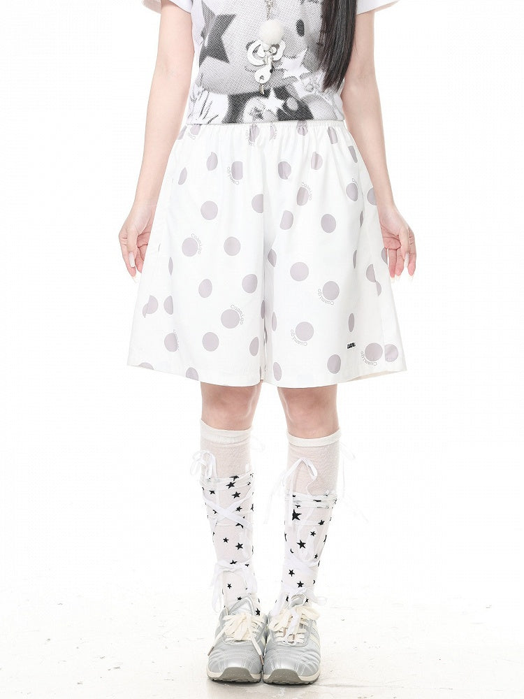 White Loose Fit Kawaii Polka Dot Bottoms - Languid Park