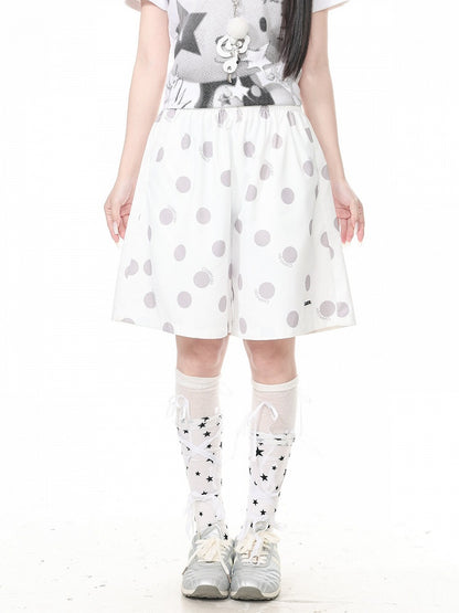 White Loose Fit Kawaii Polka Dot Bottoms - Languid Park
