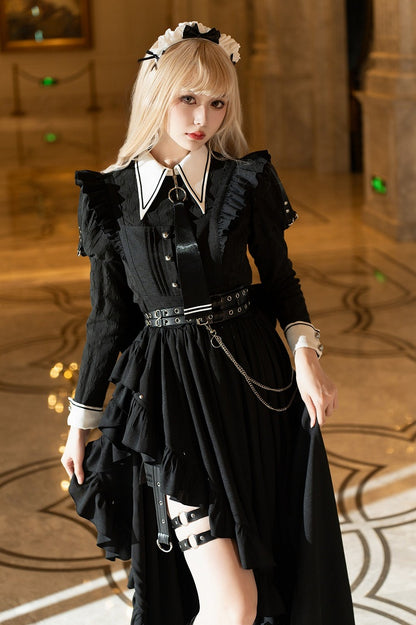 Ruffled High-Slit Black Apron Dress for Dark Maid Ouji - DevilInspired Exclusive Collection
