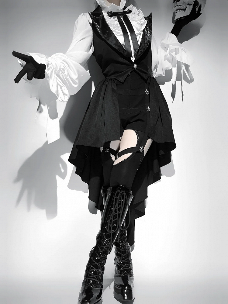 黒ブレザー ロリータ 王子様 チョッキ カスケード フリルカラー テール