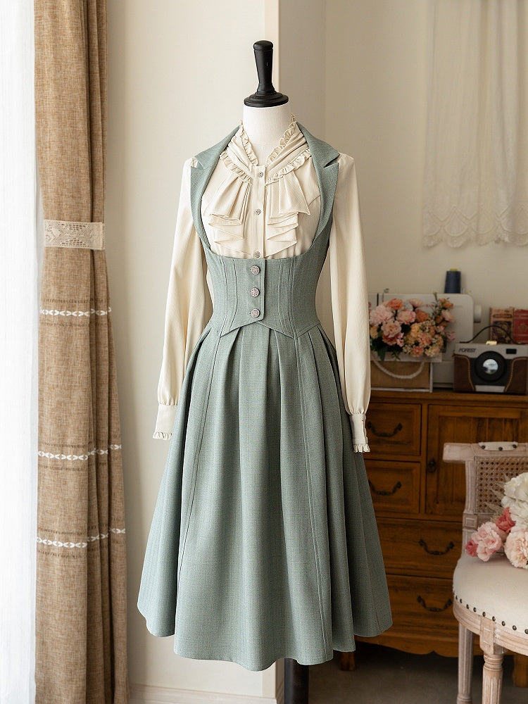 Dusty Green Elegant Underbust Classic Jumper Skirt Waist 80cm Size L - Forest Wardrobe