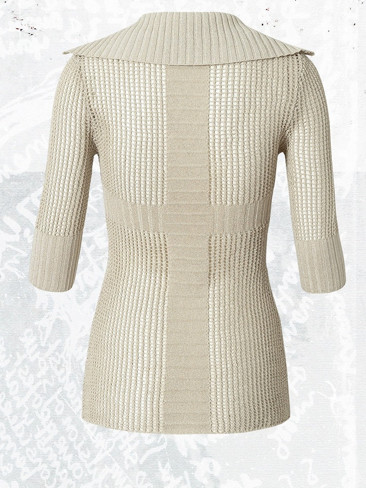 Off-White Star Pattern V-Neck Knit Top Hollow Out - NO ROMANCE