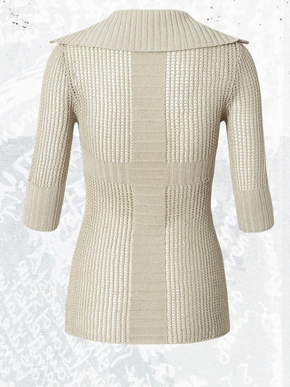 Off-White Star Pattern V-Neck Knit Top Hollow Out - NO ROMANCE