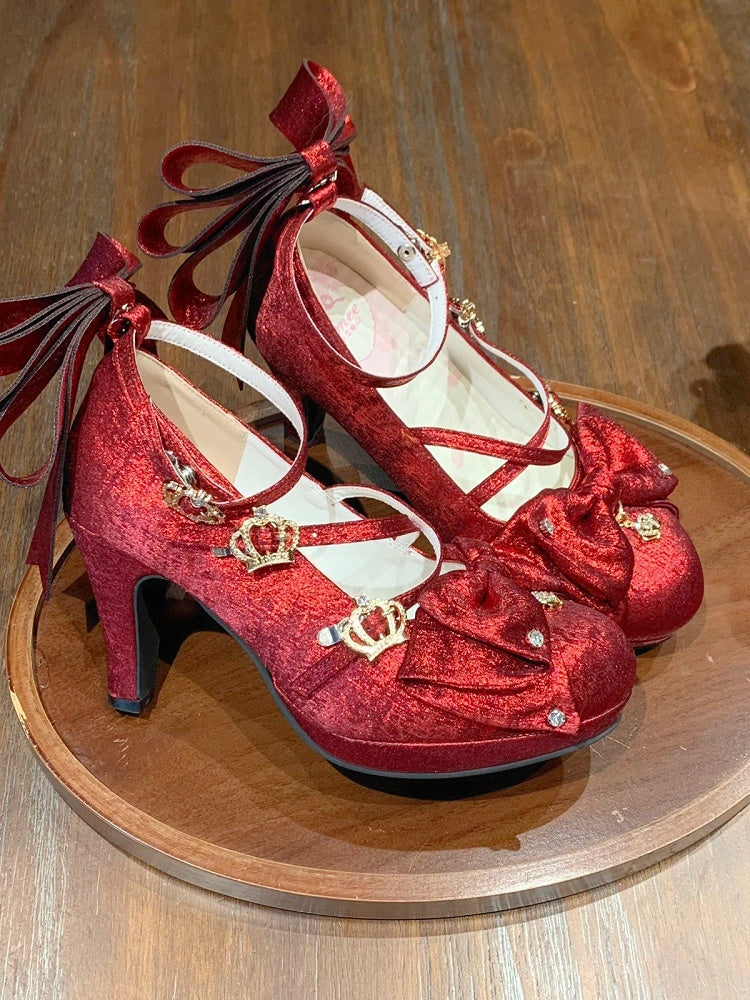Red High Heel Shoes with Bowknot Detail - Aimee