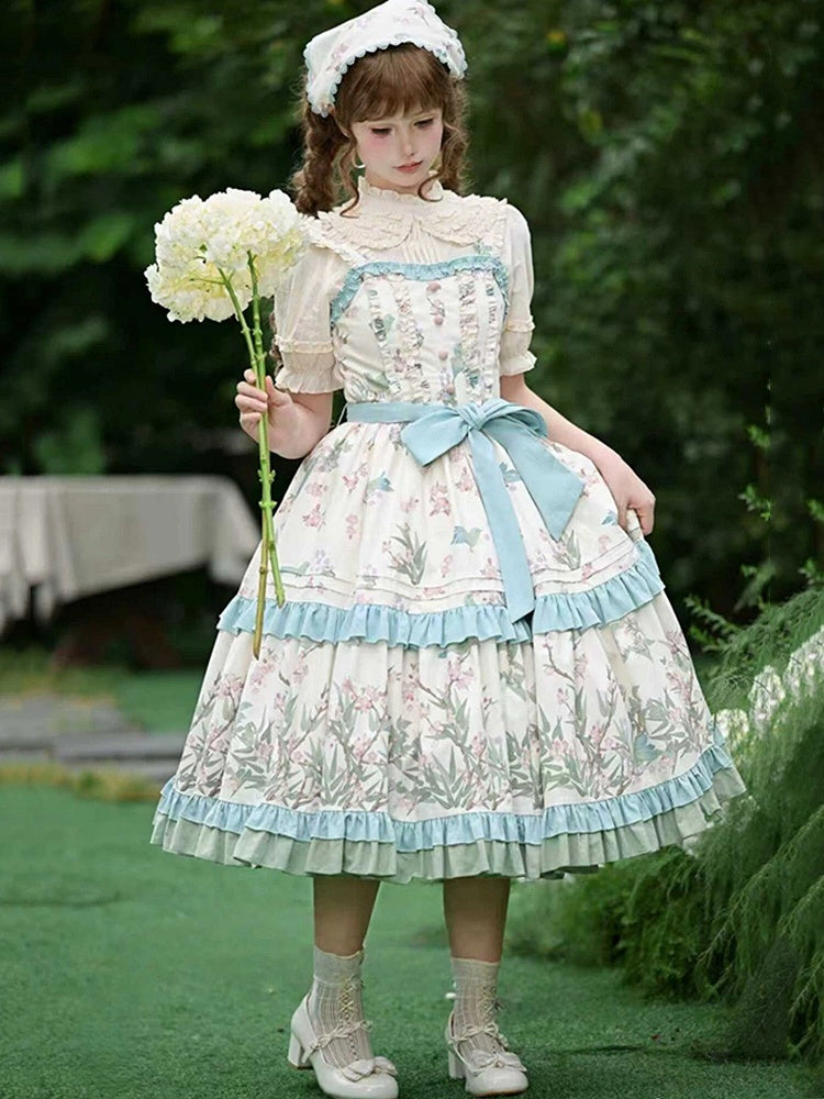 Skirt Bird Kei Lolita Jumper Print Natural Waist with Belt and Floral