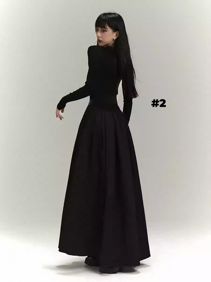 Gothic Black Backless/Covered-Back Round Neck Slim-fitting Dress