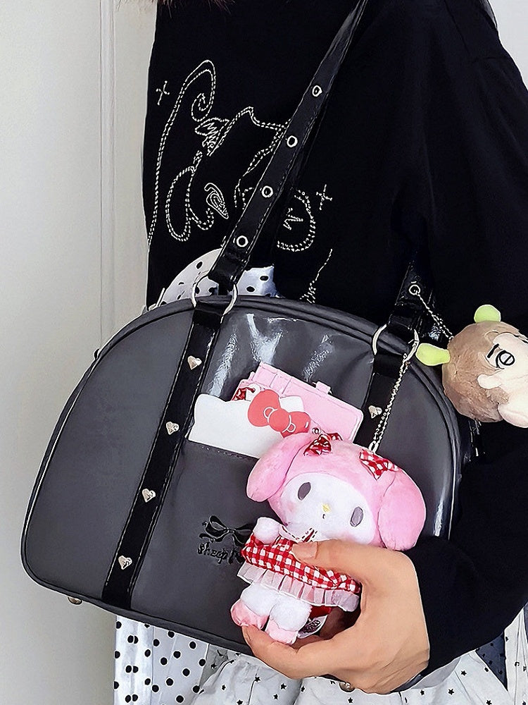 Daily Wear Gray Black PU Bag - with Leather 3-Way Ita Kawaii