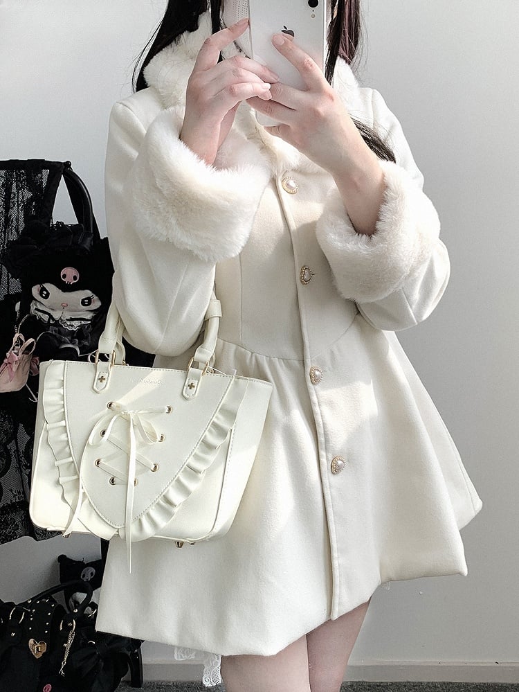 ジライケイ ピンク 地雷風 ウールコート（プラッシュカラー＆カフス付き）